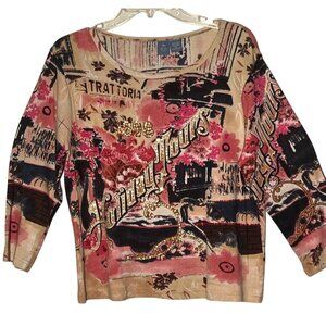 Half Moon Bay Top XL Multi-Color Travel 100% Cotton Trattoria 1898 Sequins